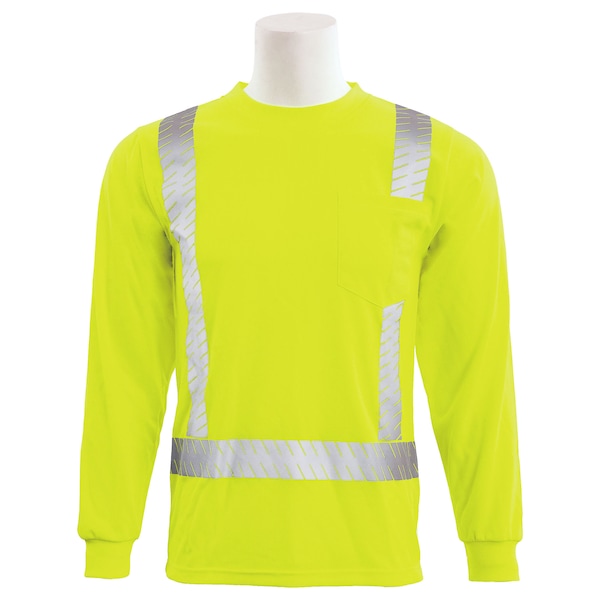 Erb Safety T-Shirt, Birdseye Mesh, Long Slv, Class 2, 9007SEG, Hi-Viz Lime, XL 62268